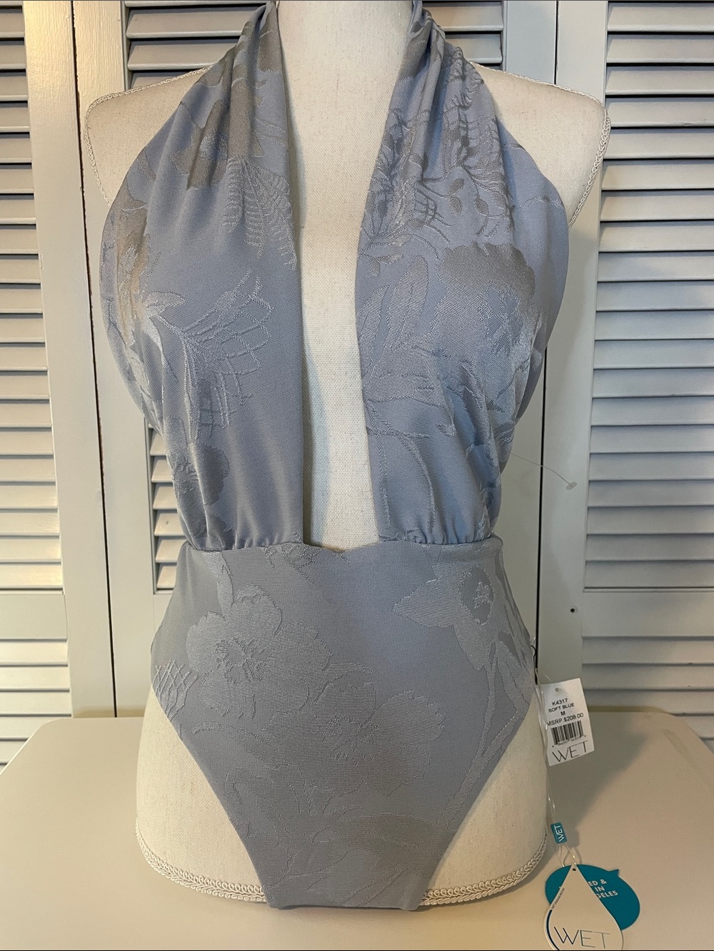 NWT - WET Swimwear Women’s Deep V Halter Swimsuit in Light Blue